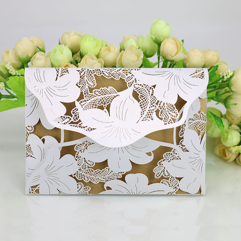 Tarjeta de invitación de boda creativa Europea calada, 24 piezas, lirio, invitación de boda de alta gama, tarjeta de banquete de invitados