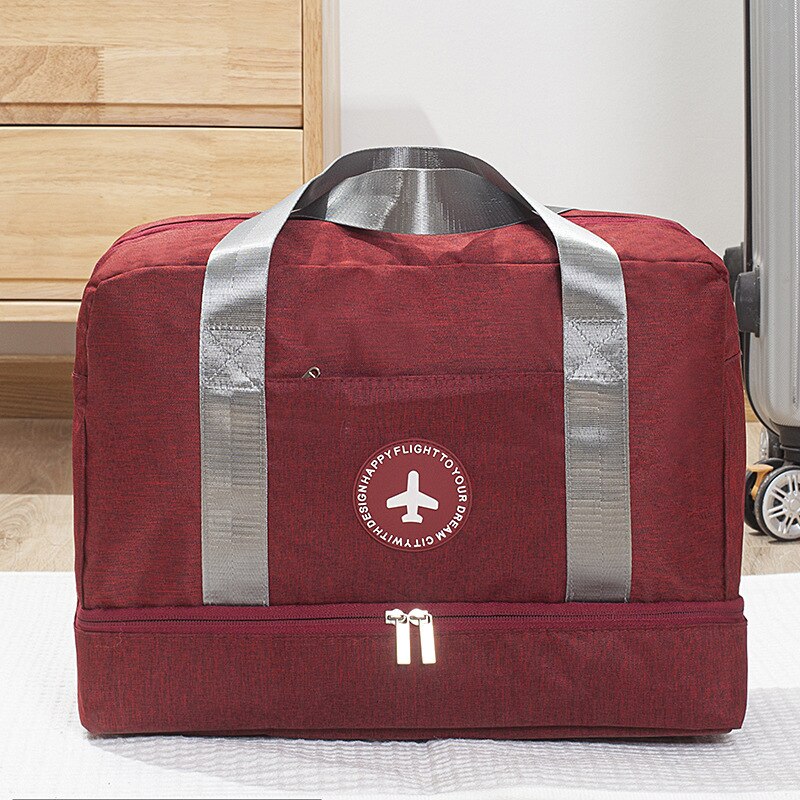 Waterproof Big Travel Bag with Shoe Bag Duffle Bag for Women Men Sports Fitness Bag Clothing Beach Bag Cloths Organizer Bags: Red