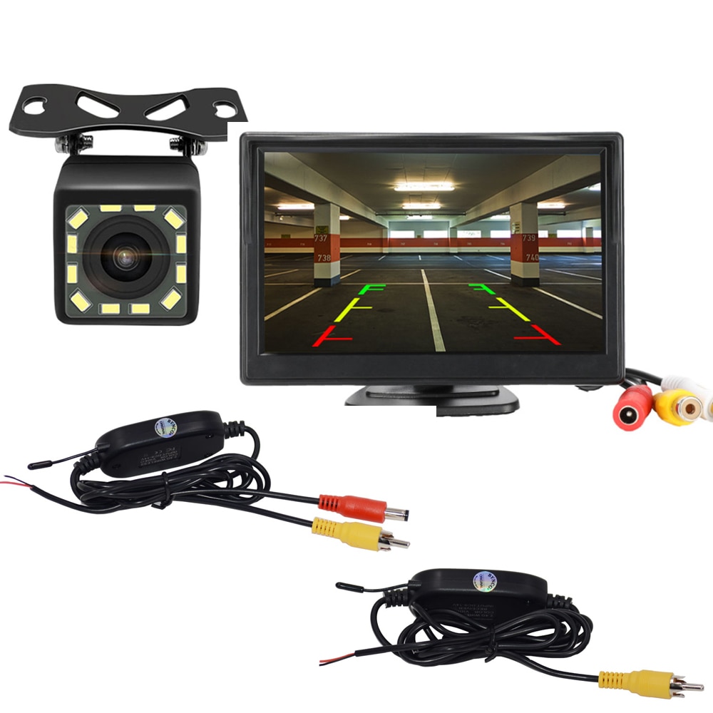 Draadloze 5 Inch Auto Monitor Tft Lcd-scherm Hd Digitale Kleur Auto Kenteken Achteruitrijcamera Kit Ondersteuning vcd/Dvd