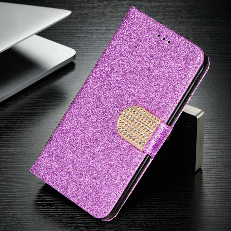 Voor Huawei Ascend G8 GX8 RIO-L01 RIO-L02 5.5 &quot Bling Glitter Leather Case Klassieke Flip Stand Wallet Cover: Purple With Diamond