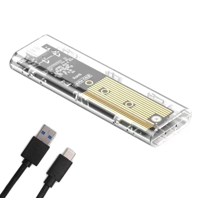 RGB M2 SSD Case M.2 NVME SSD Enclosure M.2 to USB C Transparent Hard Drive Enclosure for NVME PCIE NGFF SATA M/ B Key SSD Disk