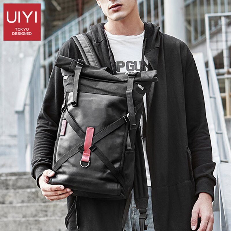 UIYI Men's Shoulder Backpack Roll Cover Mochilas 14 Inch Large Capacity Backpack Travel Backpack Waterproof Teenage school bag
