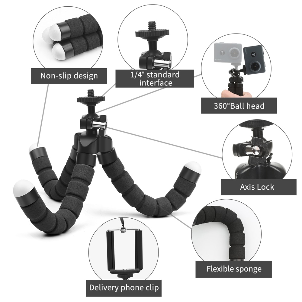 Mini Flexible Sponge Octopus Tripod For IPhone Samsung Xiaomi Huawei Mobile Phone Smartphone Tripod For Gopro 9 8 7 Camera