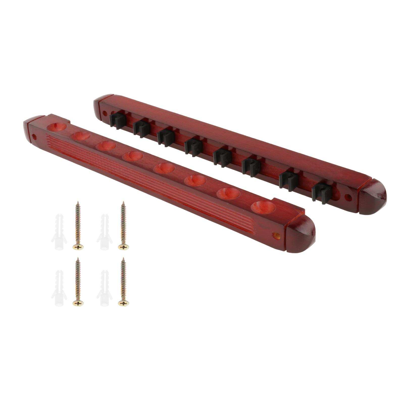 8 Pool Cues Wall Mount Solid Wood Pool Cue Sticks Rack Billiard Stick Wall Rack with 8 Cue Clips