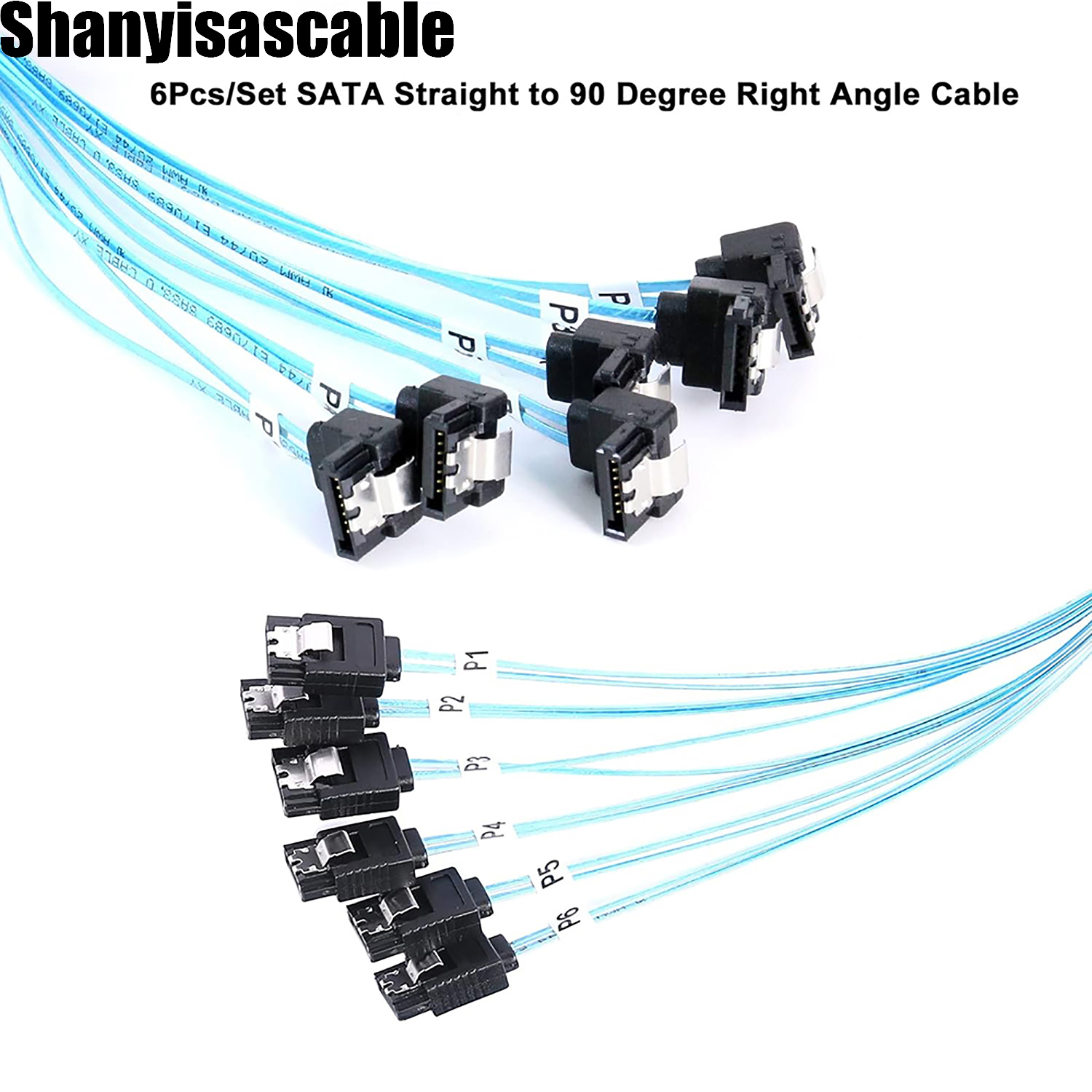 0.5M Kabel 6 Stks/set-Sata Kabel 90 Graden Haakse Sata-Datakabel Sas/SATA-12Gbps Kabel Voor Server-Raid Sdd Hdd Cd Dvd Drives: Default Title