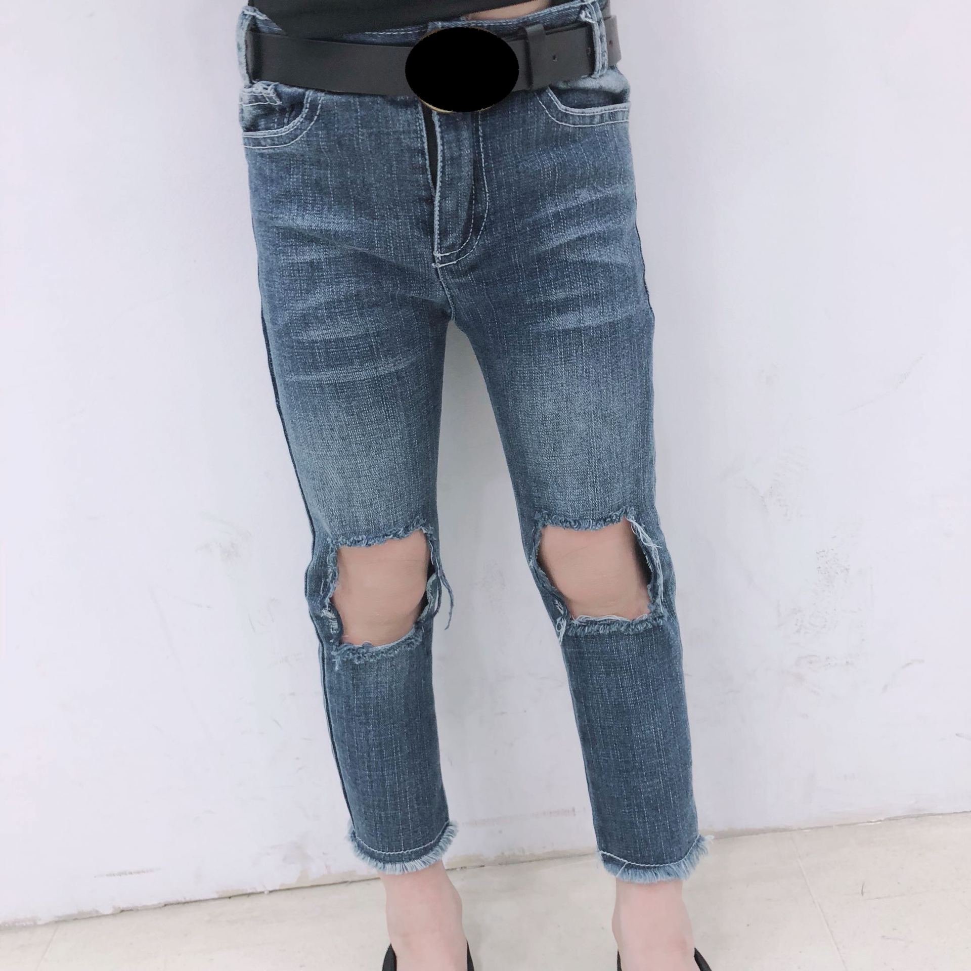 Primavera otoño niñas jeans bebé Vaquero elástico pantalones niños lápiz pantalones niños pantalones streetwear agujero rasgado 2 a 12 años: 8T (130cm)