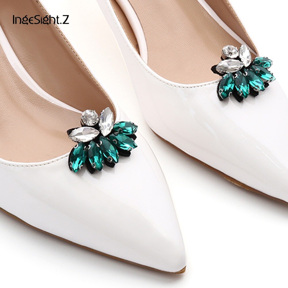 IngeSight.Z 2 Pieces Charm Glass Drill Shoe Decoration Women Anklet Shoe Clip Prom Bridal Wedding Jewelry Accessories