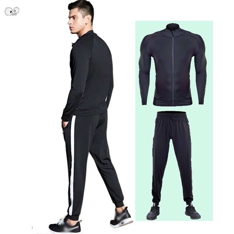 Lente Joggingpak Mannen Droge Fit Running Sportkleding Gym Fitness Training Trainingspak Ritsvak Kleren 2 Stuks Sport set
