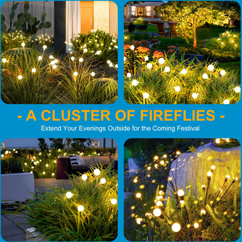 Super LED Solar Garden Lights Powered Firefly Lights Outdoor Waterproof Vibrant Garden Lights for Patio Pathway Decoration,Warm