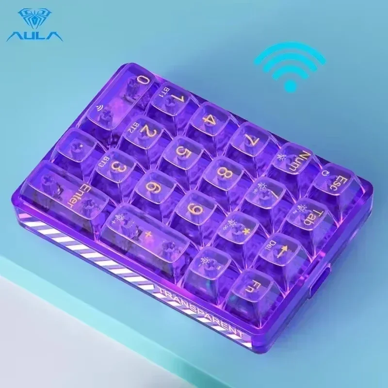 AULA F21 Wireless Numeric Keypad White Backlight Transparent Mini Numeric Keyboard 21 Keys Bluetooth Mechanical Gamer NumberPad: Navy Blue