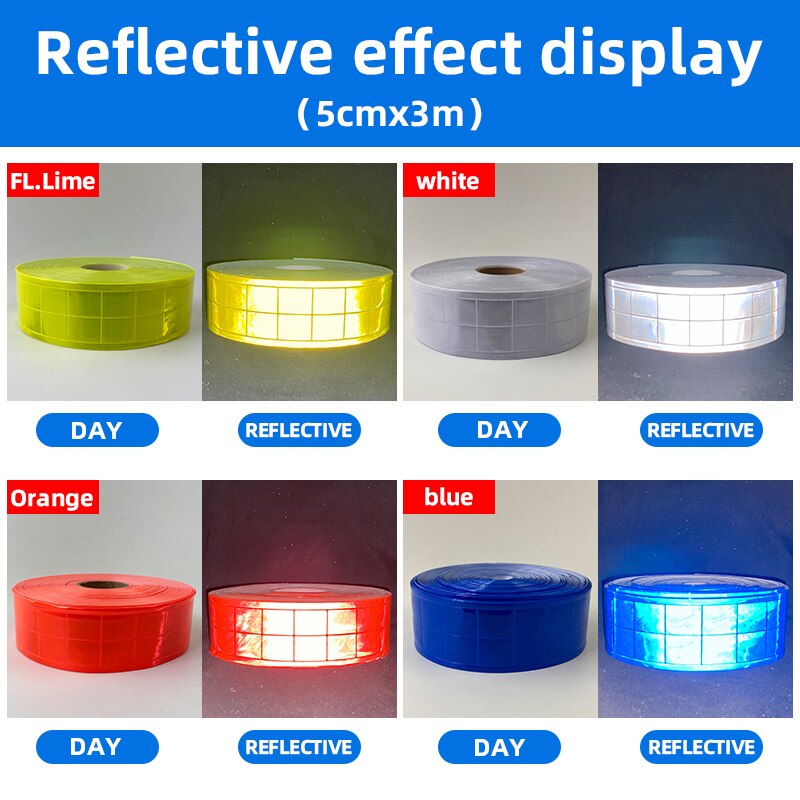 Banda de celosía reflectante para ropa, señal de advertencia de seguridad, cinta reflectante de costura, material reflectante para uso en tráfico, 5cm x 3m