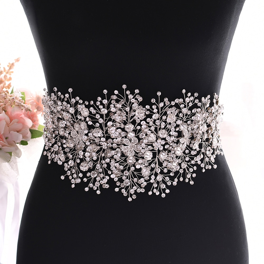 Trixy sh240 acessórios de vestido de casamento prata strass cintos para as mulheres floral faixa nupcial acessórios para vestido de noite