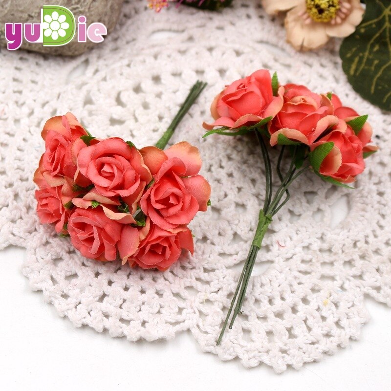 60 stücke Mini Mehrfarbig künstliche seide seide Rose hochzeit dekoration DIY kranz Kasten Clip kunst handgemachte falsche blume dekoration: hell rot