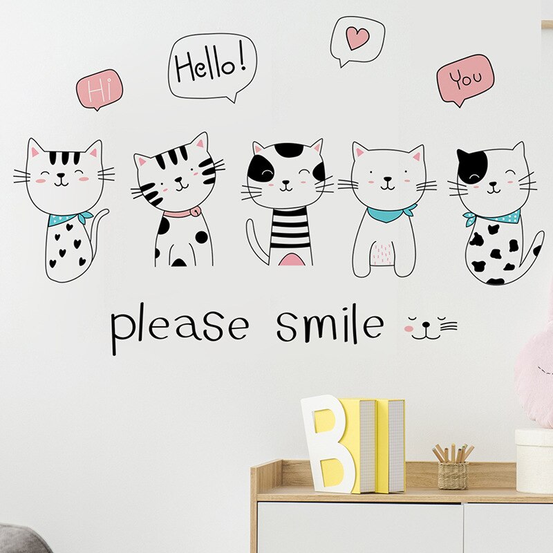 Cartoon Mooie Katten Muurstickers Voor Kinderkamer Babykamer Decoratie Eco-Friendy Zelfklevende Vinyl Muurstickers home Decor