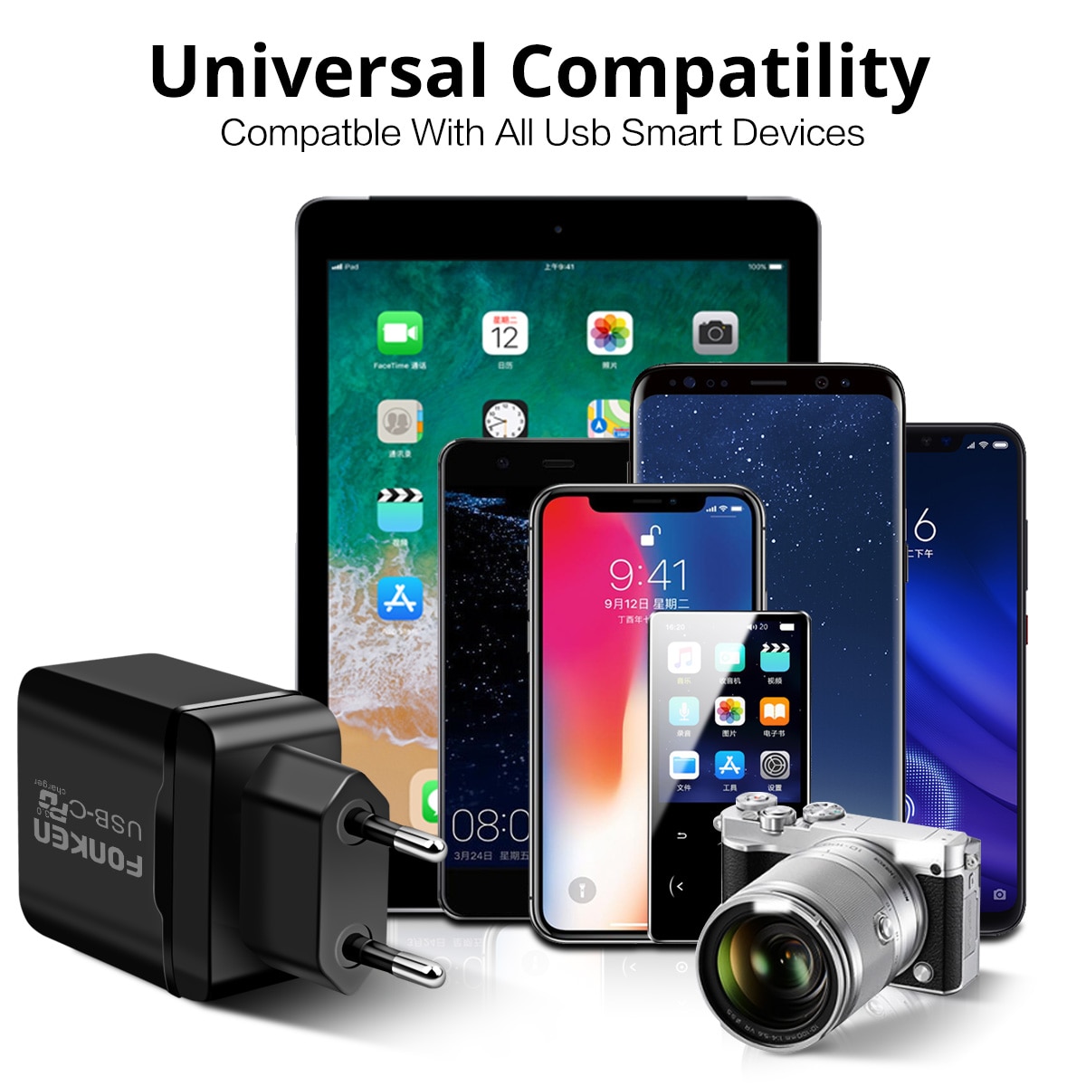 FONKEN USB C PD Charger Dual Port Fast Charging for Phone Adapter 2 Port 30W QC 4.0 3.0 Quick Charge Wall Chargers