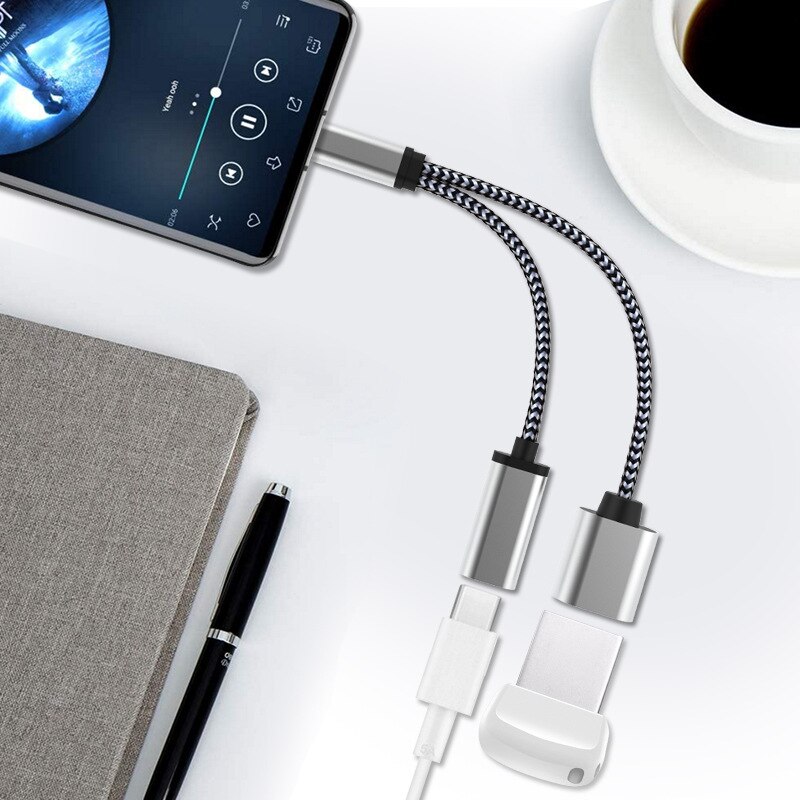 Usb c otg kaapeli puhelinsovitin 2 in 1 tyyppi c uros usb c naaras latausportti usb naaras jakaja sovitin samsung google