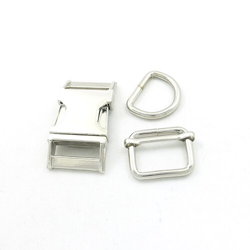 (metal buckle+adjust buckle+D ring/set) 25mm diy dog collar accessory durable and strong hardware Kirsite slider 6 kinds: Silver