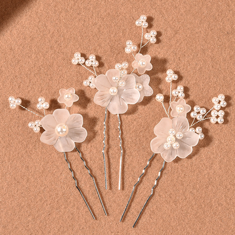 Horquilla en forma de U de flor blanca para mujer, 3 piezas, pinzas para el pelo elegantes, accesorios de joyería para el cabello, adornos para la cabeza de boda: Color dorado