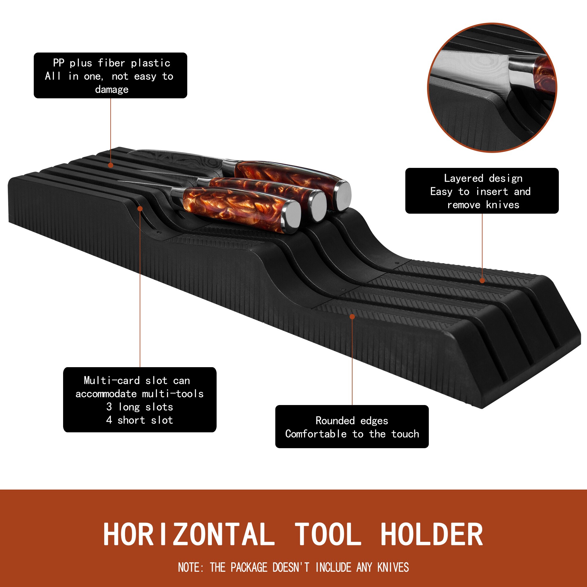 Kitchen Knife Holder Drawer Insert Knives Stand Tool Kitchen Accessories PP Large Knife Storage Fast Kitchen Gagets DIY