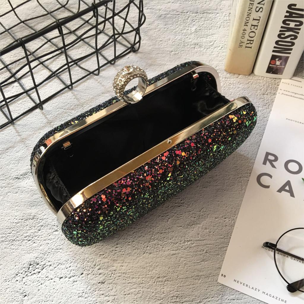 DCOS-Donne Elegante luccichio Catenaccio di Blocco Della Borsa Della Catena Della Borsa Da Sera di lungomare di Cerimonia Nuziale Banchetto Del Partito Della Borsa del Sacchetto di Spalla (Nero)