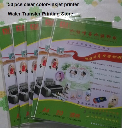 (50 Stks/partij) Art Papier Water Transfer Inkjet Duidelijke/Transparante Basis A4 Sticker Decal Papier