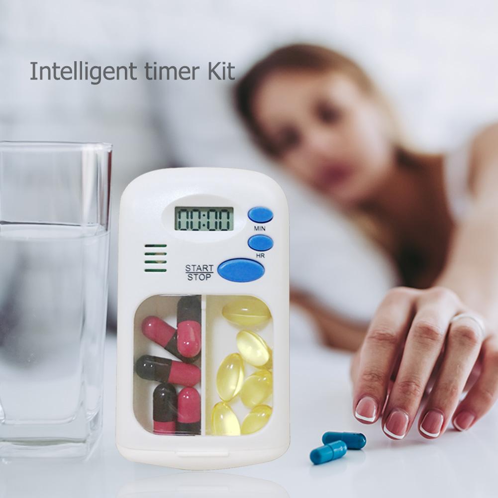 2 Grid Geneeskunde Doos Timer Alarm Pillendoos Alarm Timer Diy Digitale Geneeskunde Pill Case Organisatoren Container Pil Timing Herinnering