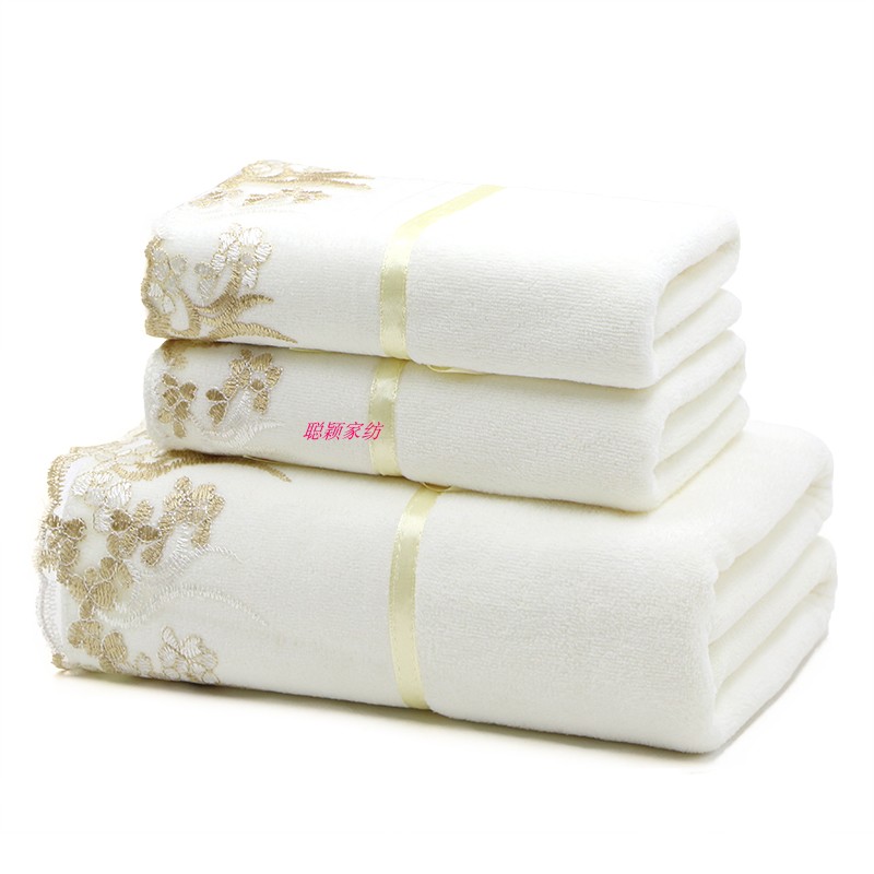 Katoen Volwassen Handdoek Set 3Pcs Kant Bad Hand Gezicht Strand Roze Handdoeken Borduren Familie Volwassen Bruiloft Thuis FG1001