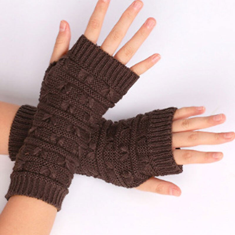 Korean Version Arm Cover Winter Thicken Knitted Woolen Gloves Half Finger Sleeve Arm Warmer Protection Fingerless Gloves: coffee