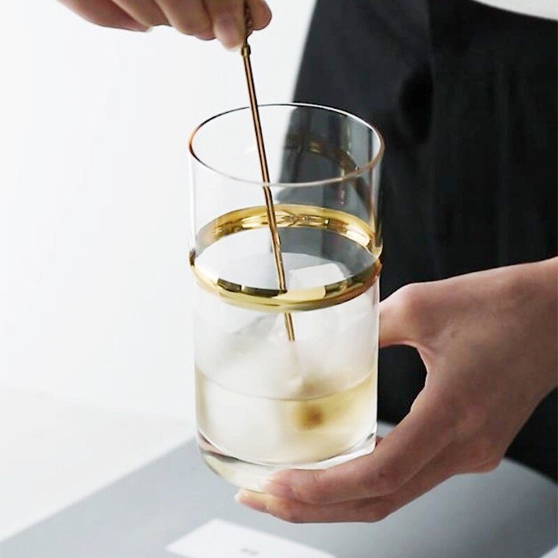 Plated Glass Household Gold Ring Glass Cup Straight Tube Juice Cup Glass Wine Cups