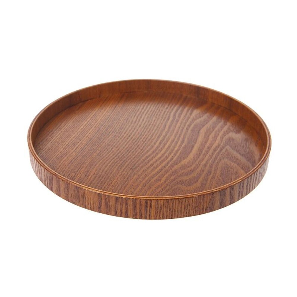 Tea Tray Wooden Food Kitchen Tools Natural Retro Fruit Tea Accessories Dishes Platter Round Bakery Serving Tray Plate 3 Sizes