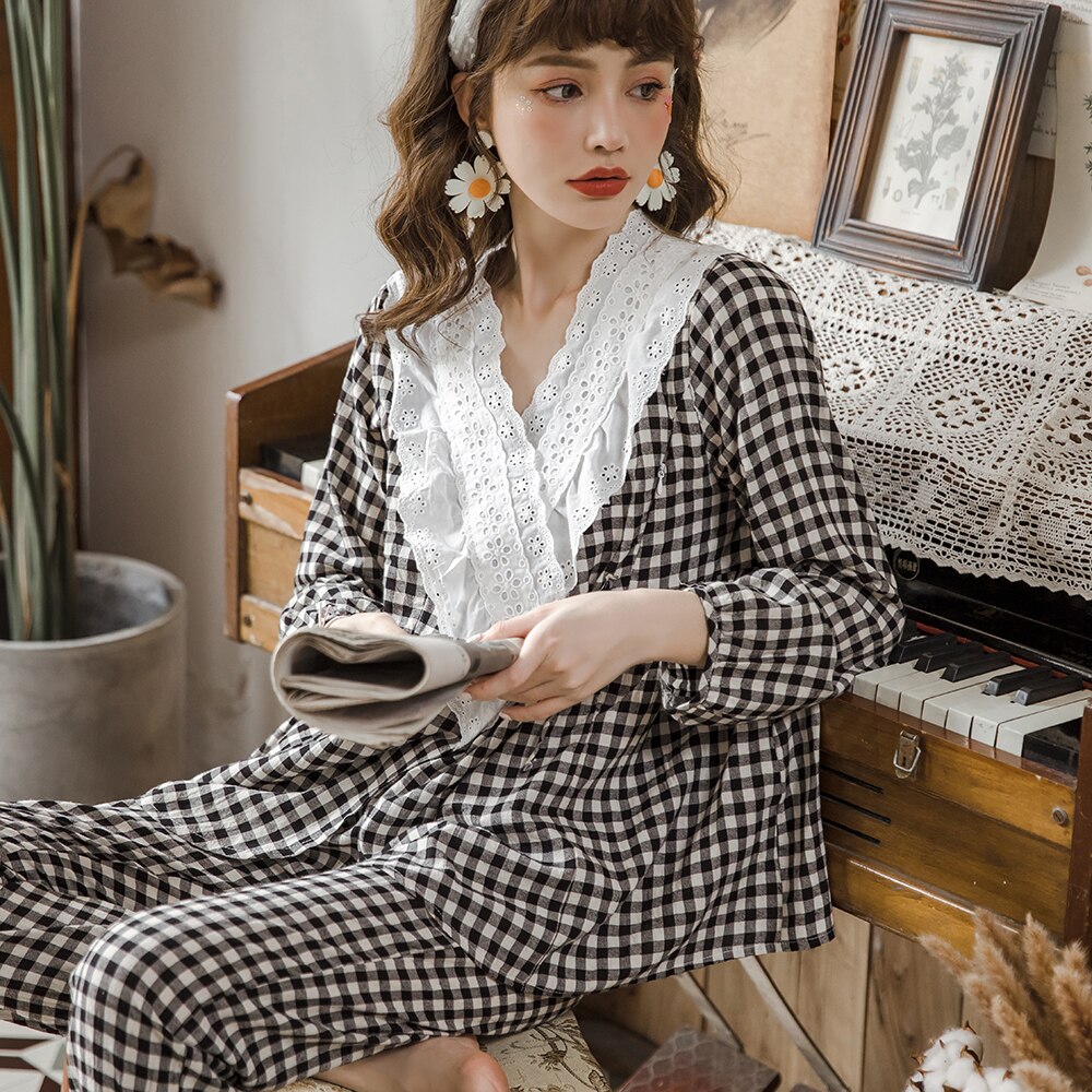 Barselspyjamas sommer amme #39 tern pyjamas til gravide kvinder med tynd bomuldsblonde ammepyjamas