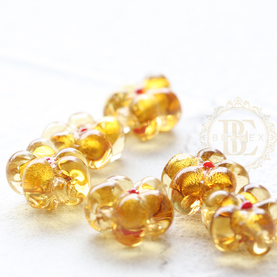 2 Stuks Lamp Gewerkt Glas Kralen-Bloem 14Mm (G370): YELLOW