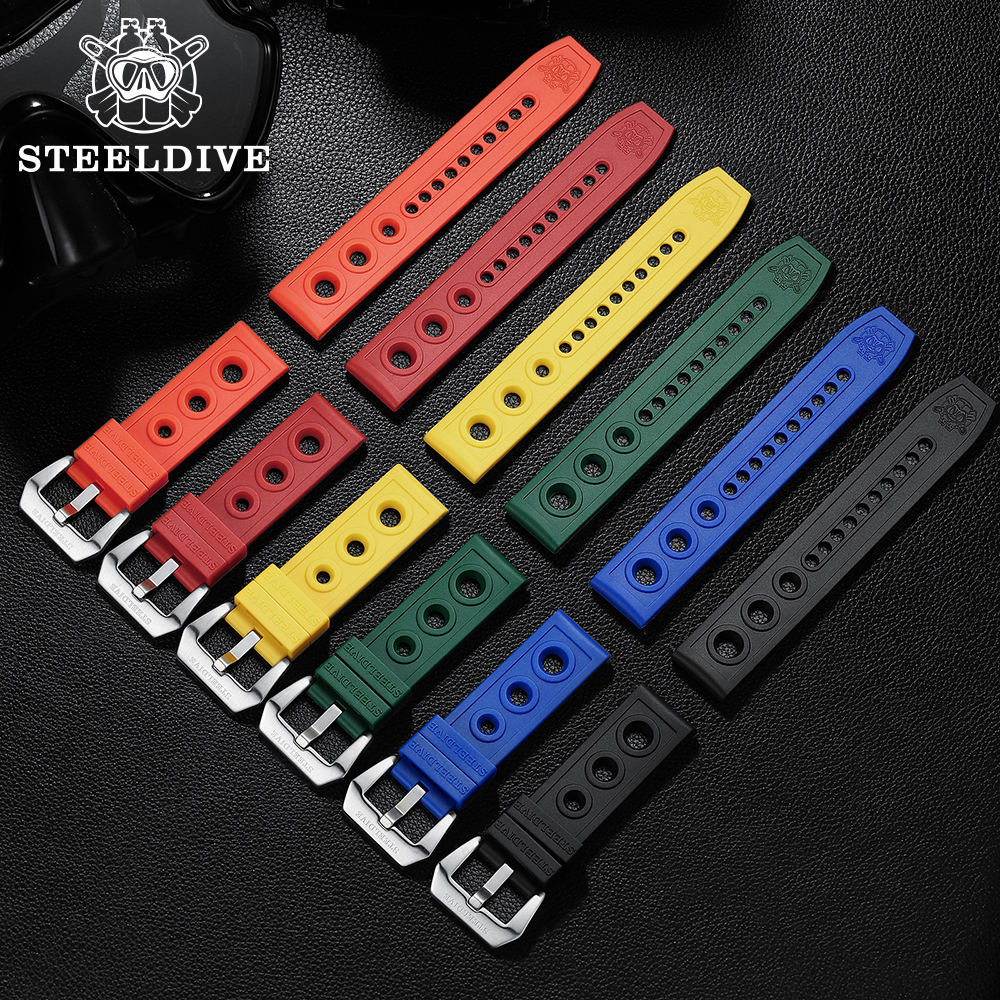 STEELDIVE bracelet mécanique automatique bracelets de montre de remplacement montres de plongée automatiques bracelet en caoutchouc bleu 20/22mm