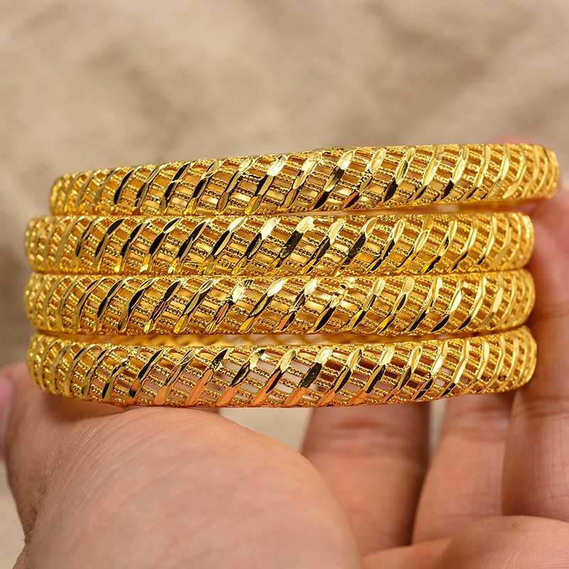 Wando Afrikaanse Gouden Kleur Glanzend Armbanden Voor Vrouwen Meisjes Dubai Cirkel Bruid Bruiloft Armband Ethiopische Sieraden