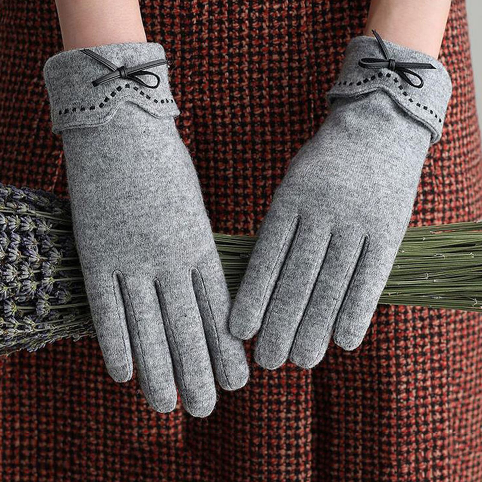 Vrouwen Winter Warme Wollen Handschoenen Elegante Vrouwelijke Dames Rijden Volledige Vinger Fluwelen Handschoenen Telefoon Spelen Goedkope