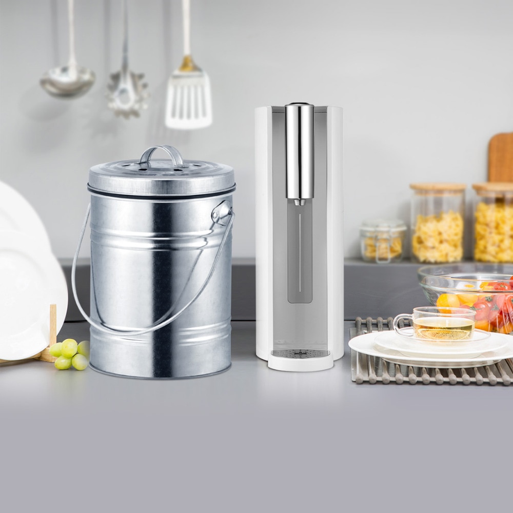 ANHO Stainless Steel Trash Can Deodorant Mini Bucket with Lid Compost Bin Counter Top Waste Bin Kitchen Garbage Storage Bucket