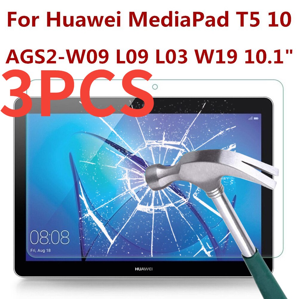 3 sztuk szkło hartowane dla Huawei MediaPad T5 10 tablet film AGS2-W09 L09 L03 W19 10.1 cali bańka darmo ekran ochronny: 3szt Glass