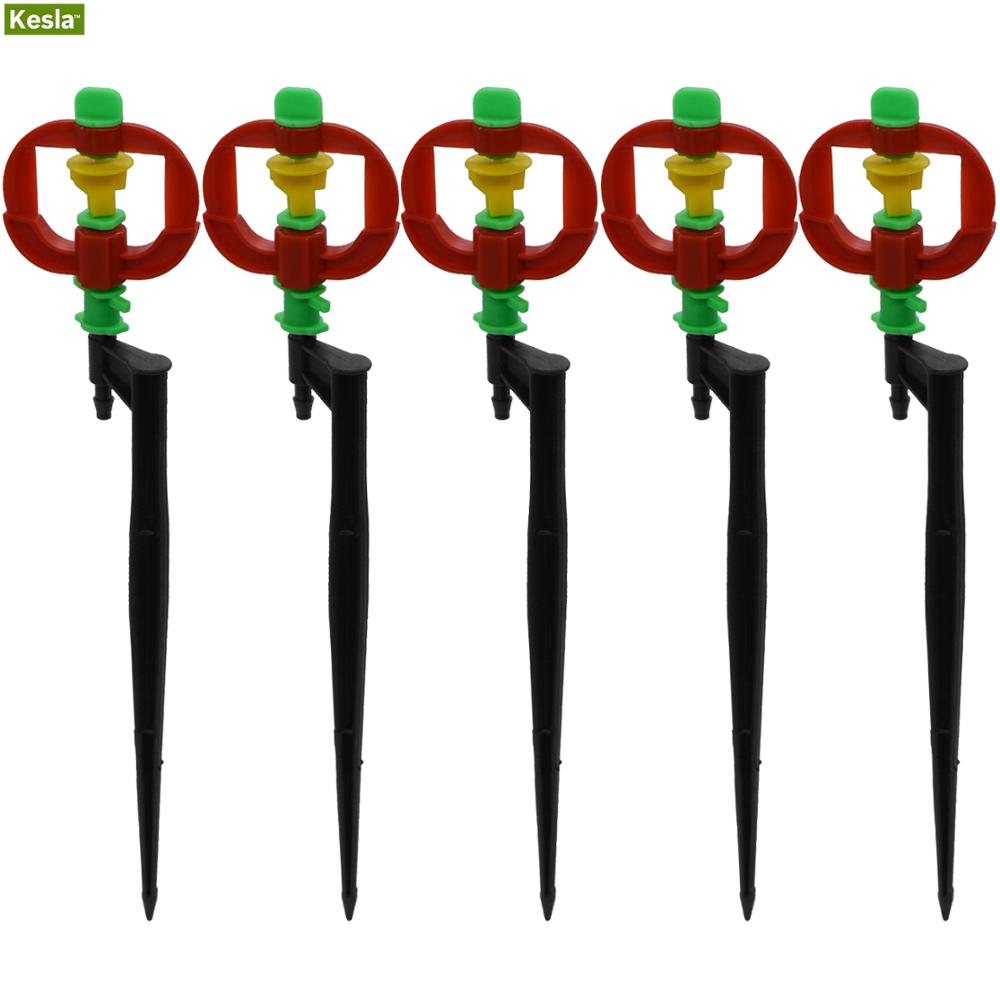 KESLA 5PCS Micro Rotating Sprinkler 360 Degree Spinning Spayer w/ Stake Garden Dirp Irrigation 4/7mm 1/4'' hose Watering Nozzle