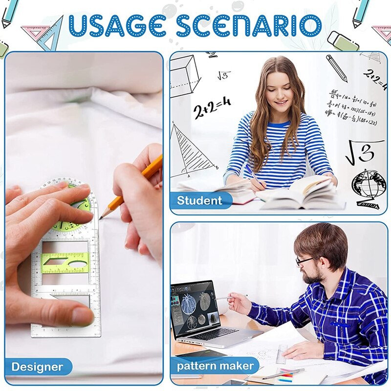 4Pcs Multifunction Ruler Plastic Template Ruler Geometric Circle Template Drawing Templates Clear Measuring Tool