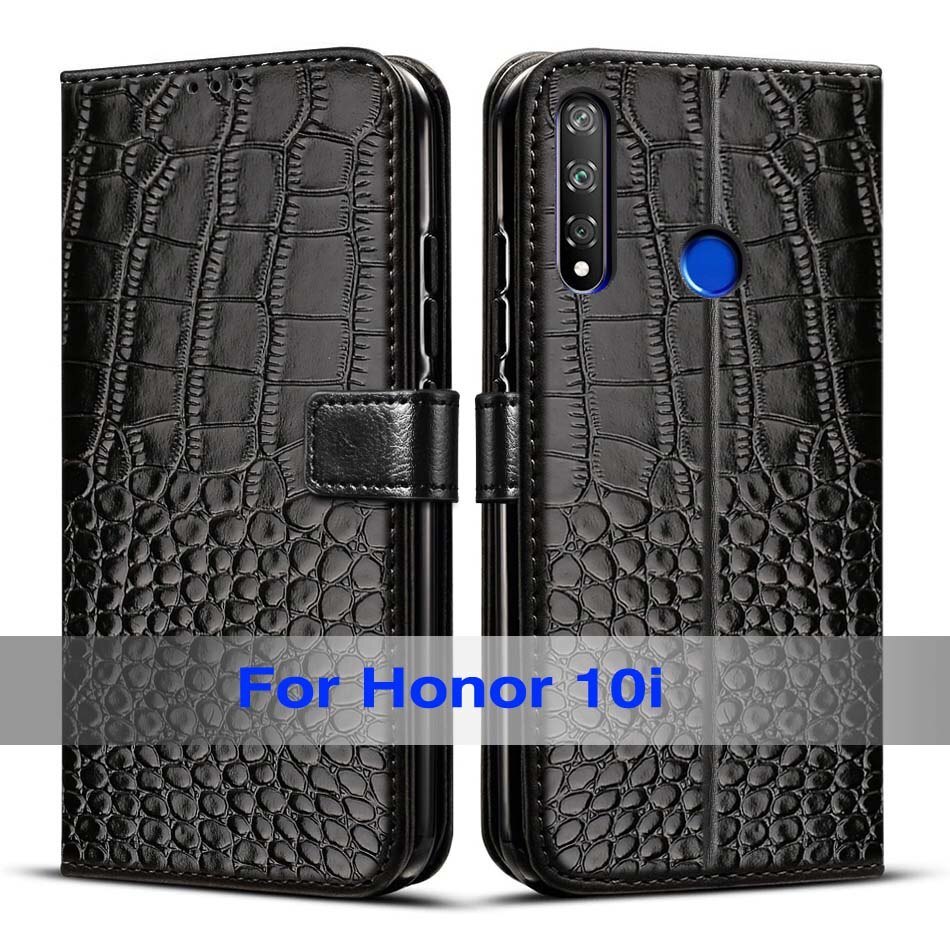 Coque de téléphone à rabat en cuir, 6.21 pouces, étui en silicone pour Huawei Honor 10i 10i: Black