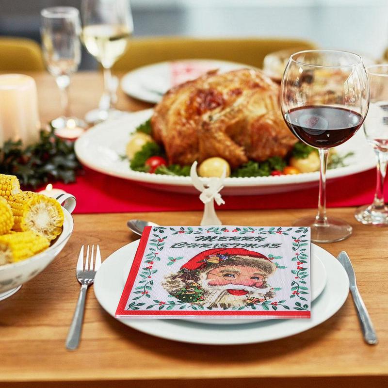 Holiday paper napkins, dinner towels, christmas napkins (, 20 pieces), holiday napkins, drink napkins, santa claus, printed winter paper