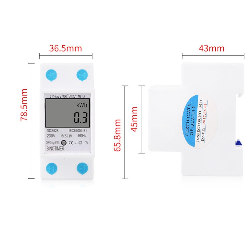 Single Phase Two Wire Electric Meter LCD Digital Display Wattmeter Power Consumption Energy kWh AC 230V 50Hz Din Rail Mounted
