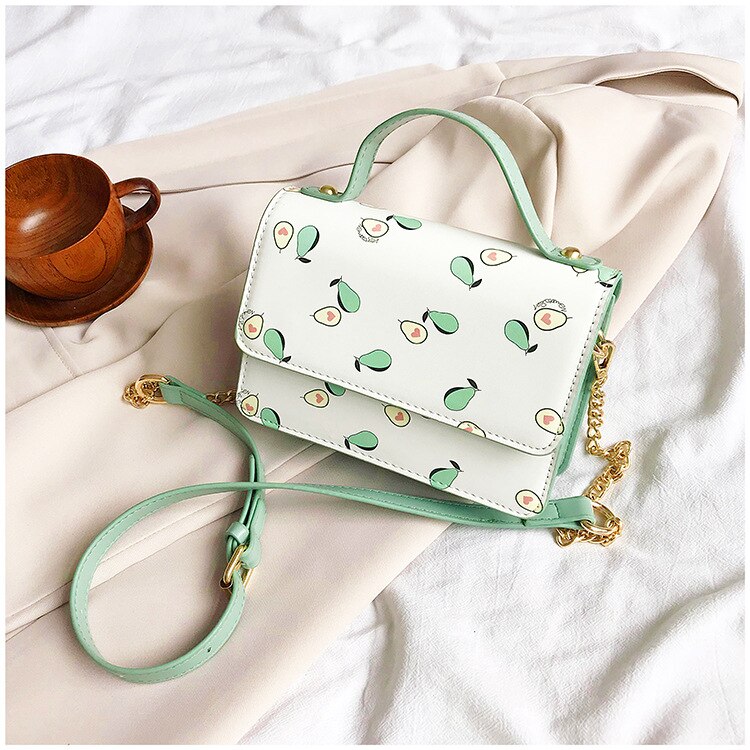 Bolso de verano con estampado de aguacate para mujer y niña, bolsas de mensajero de hombro con solapa, cadena cruzada: green