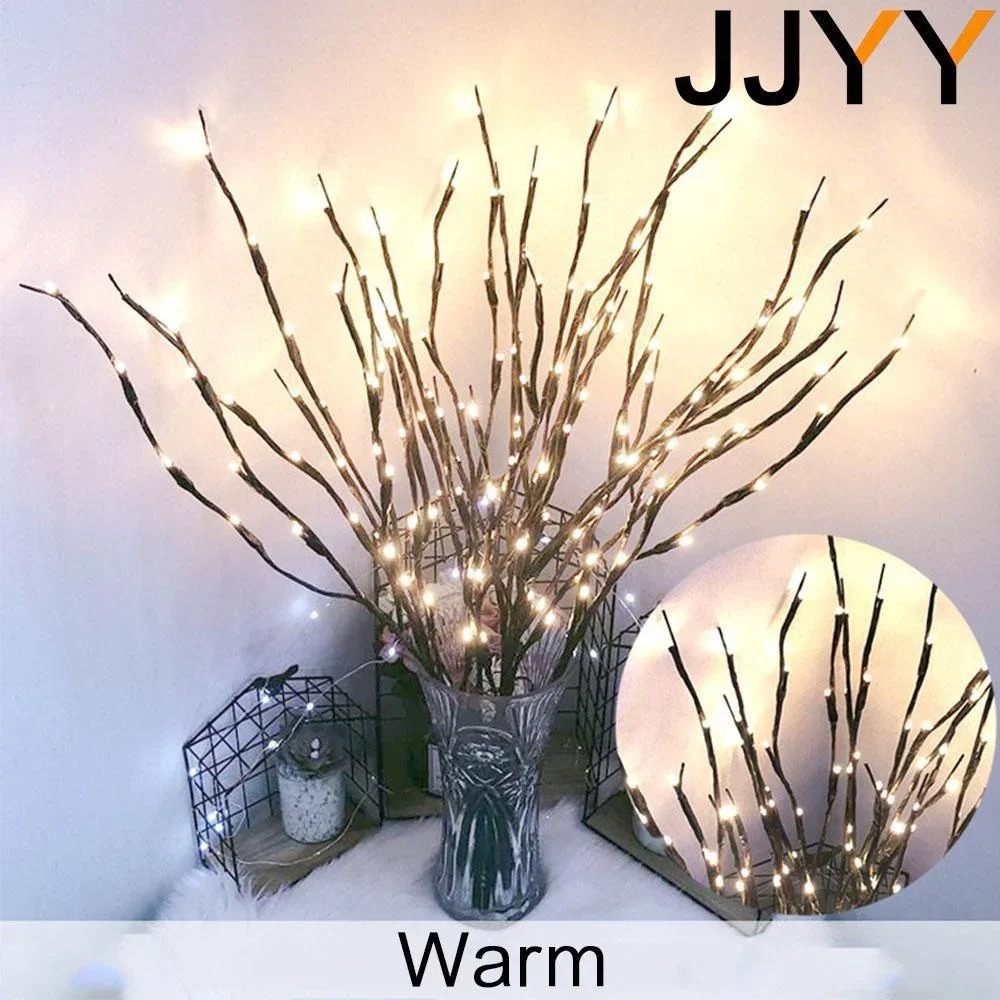 Luces LED de rama brillantes, luces decorativas con pilas, adecuadas para decoración del hogar, bodas, fiestas, festivales, Navidad: Amarillo fluorescente