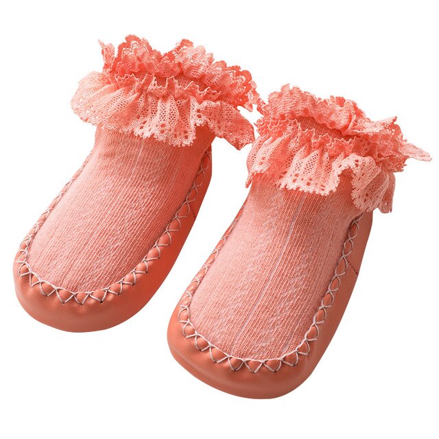 Lente Zomer Baby Schoenen Schattige Mode Baby Peuter Meisje Sokken Antislip Kinderen Kids Floor Sokken Kant Meisjes Sokken: Goud / 12-24 months