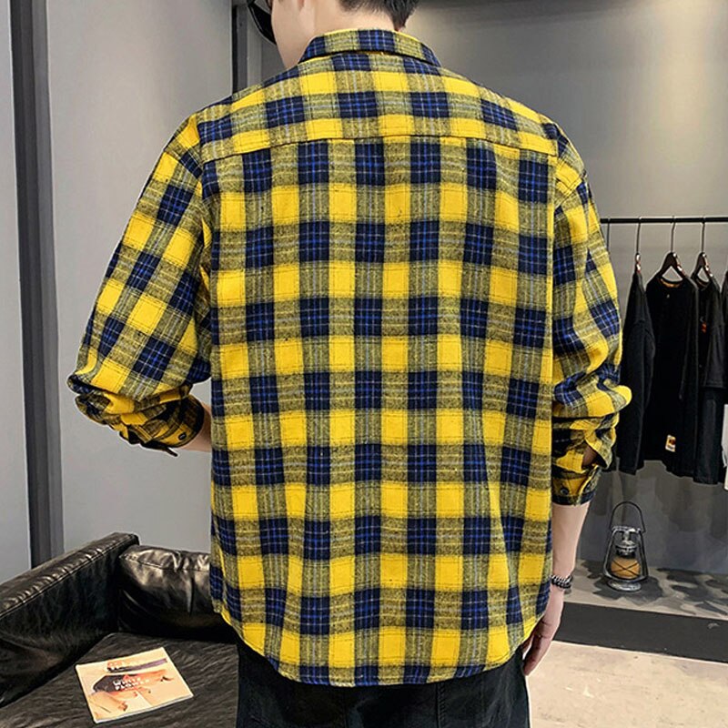 Jongens Plaid Shirt Lange Mouw Casual Student Shirt Mannen Plaid Shirt Slim Fit Lente Herfst Mannelijke casual Lange Sleev