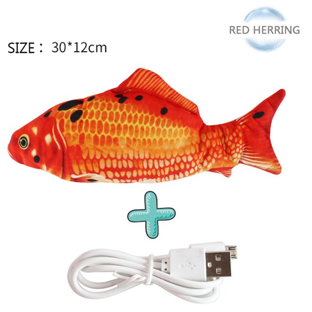 Gato juguete de 3D pescado carga USB eléctrico pez de imitación juguetes para gatos mascotas gato de juguete suministros juguetes para gatos: Red Carp / Mint