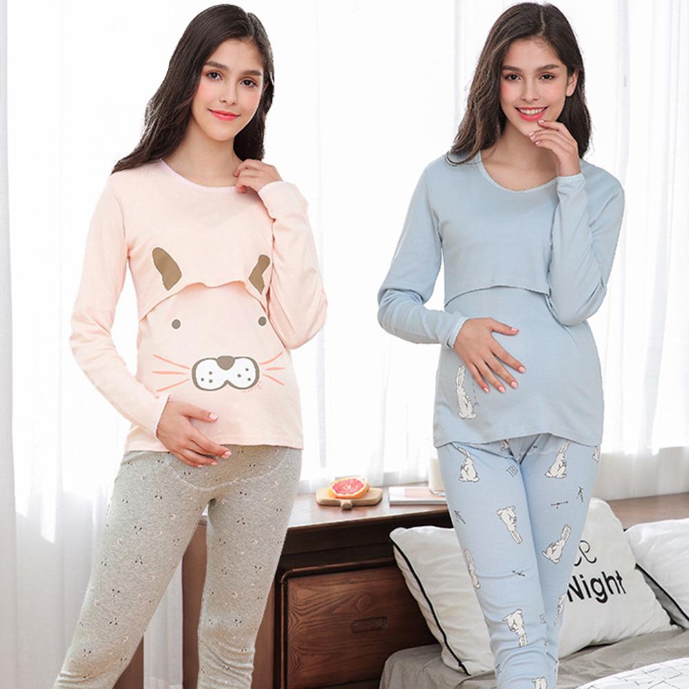 Conjunto de pijama de Enfermería de maternidad de animales de dibujos animados pantalones de lactancia materna de manga larga fácil de amamantar para niños