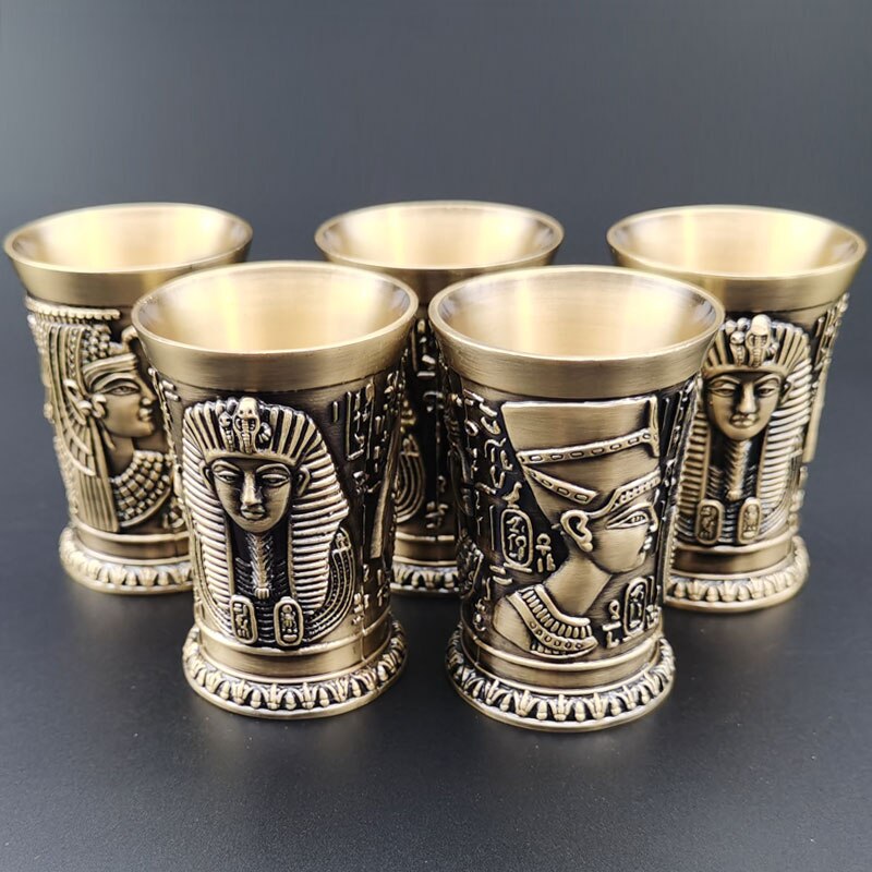 3 stk parti oldtidens egypten myte retro antik kobber kop spiritus bar snapseglas 3d relief kunstværk cocktail lille vinglas