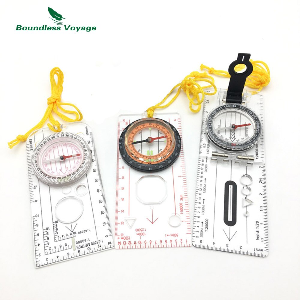 Boundless Voyage Outdoor Survival Map Scale Compass Waterproof Directional Cross-country Luminous Compass with Ruler: 3pcs